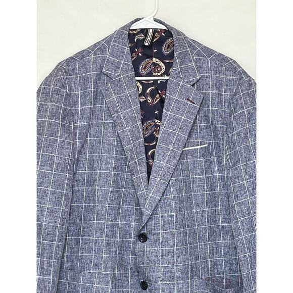 PJ Paul Jones Men’s XXL Blue White Windowpane Check 2 Button Long Sleeve Blazer - Picture 9 of 9